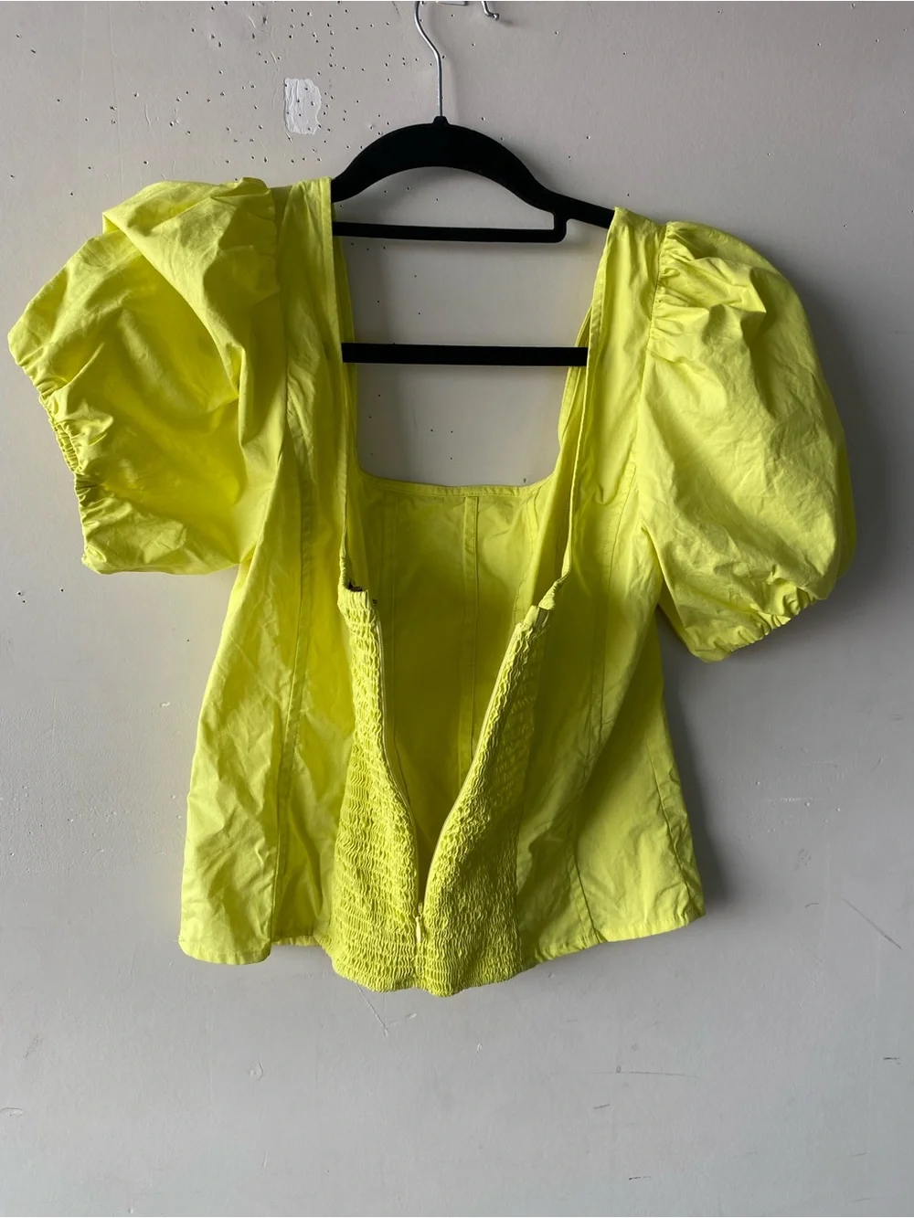 J.Crew Neon Yellow Puff Sleeve Square Neck Smocked Corset Top 6 Cottagecore